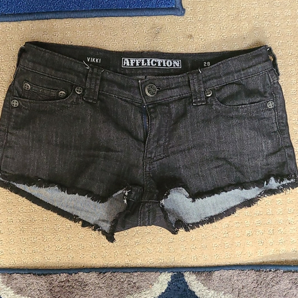 AFFLICTION Dark Grey studded shorts 28